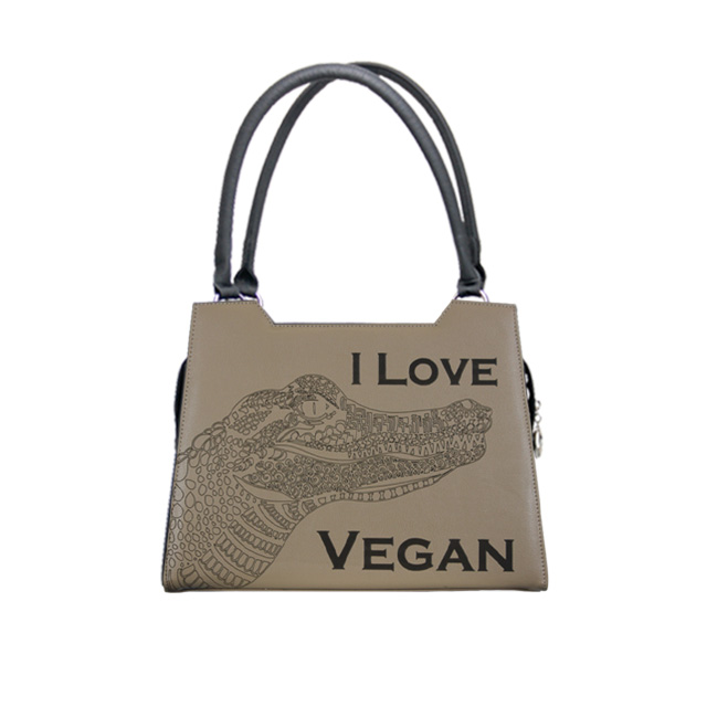 sandfarbene Handtasche mit Lasergravur   I love Vegan