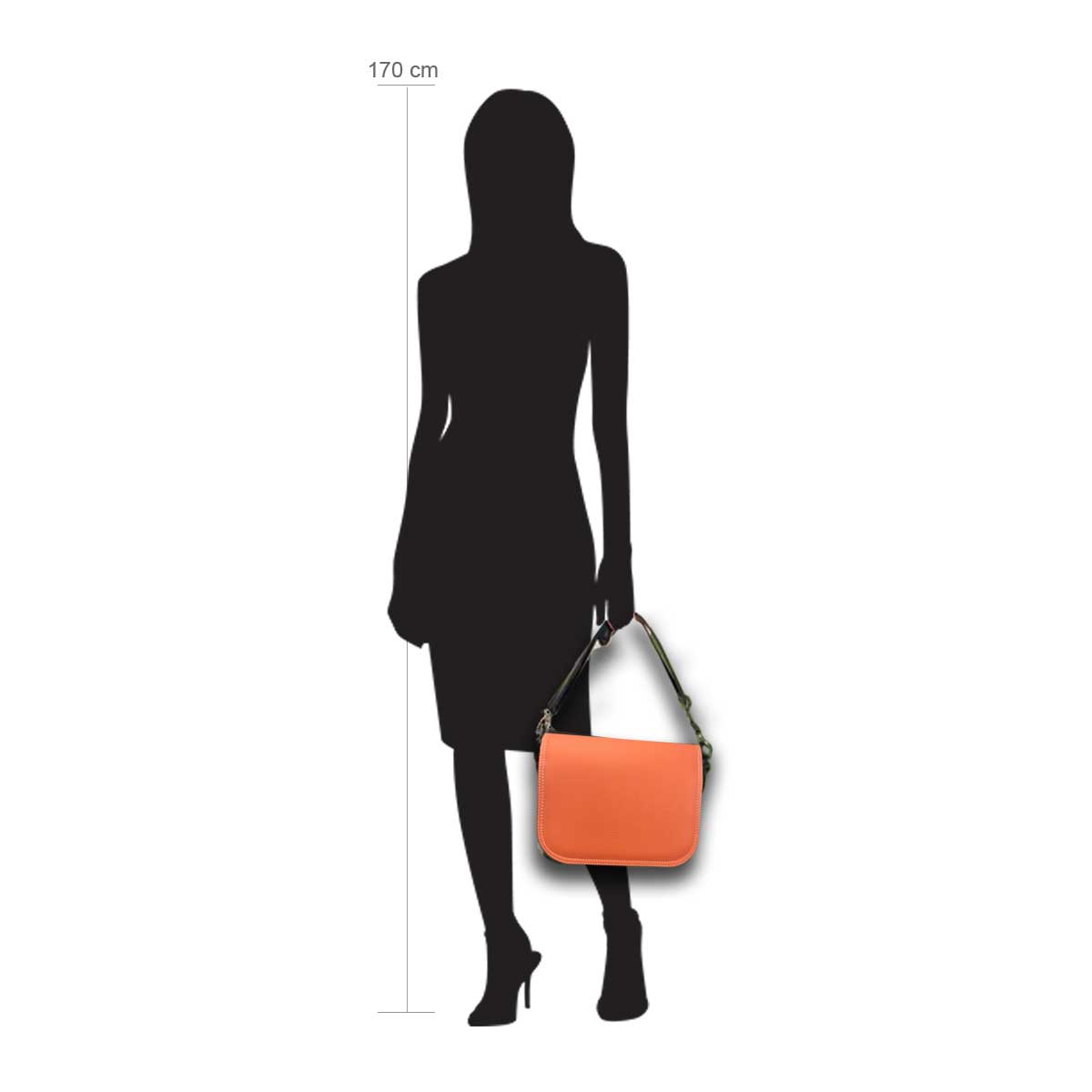 Modellpuppe 170 cm groß zeigt die Handtaschengröße an der Person Modell:Orange