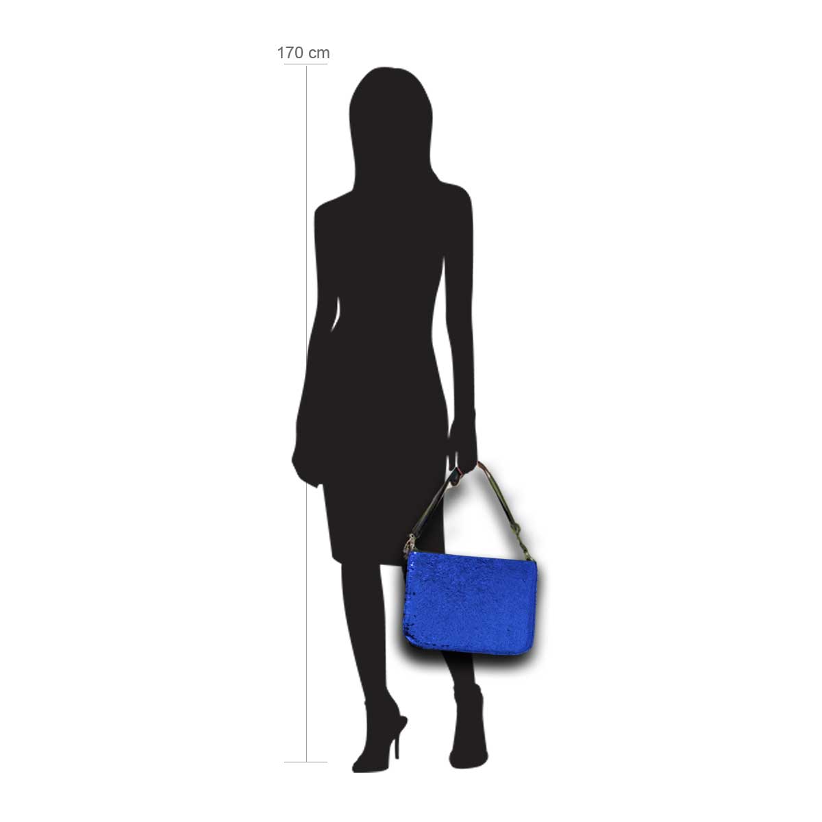 Modellpuppe 170 cm groß zeigt die Handtaschengröße an der Person Modell:Avalon