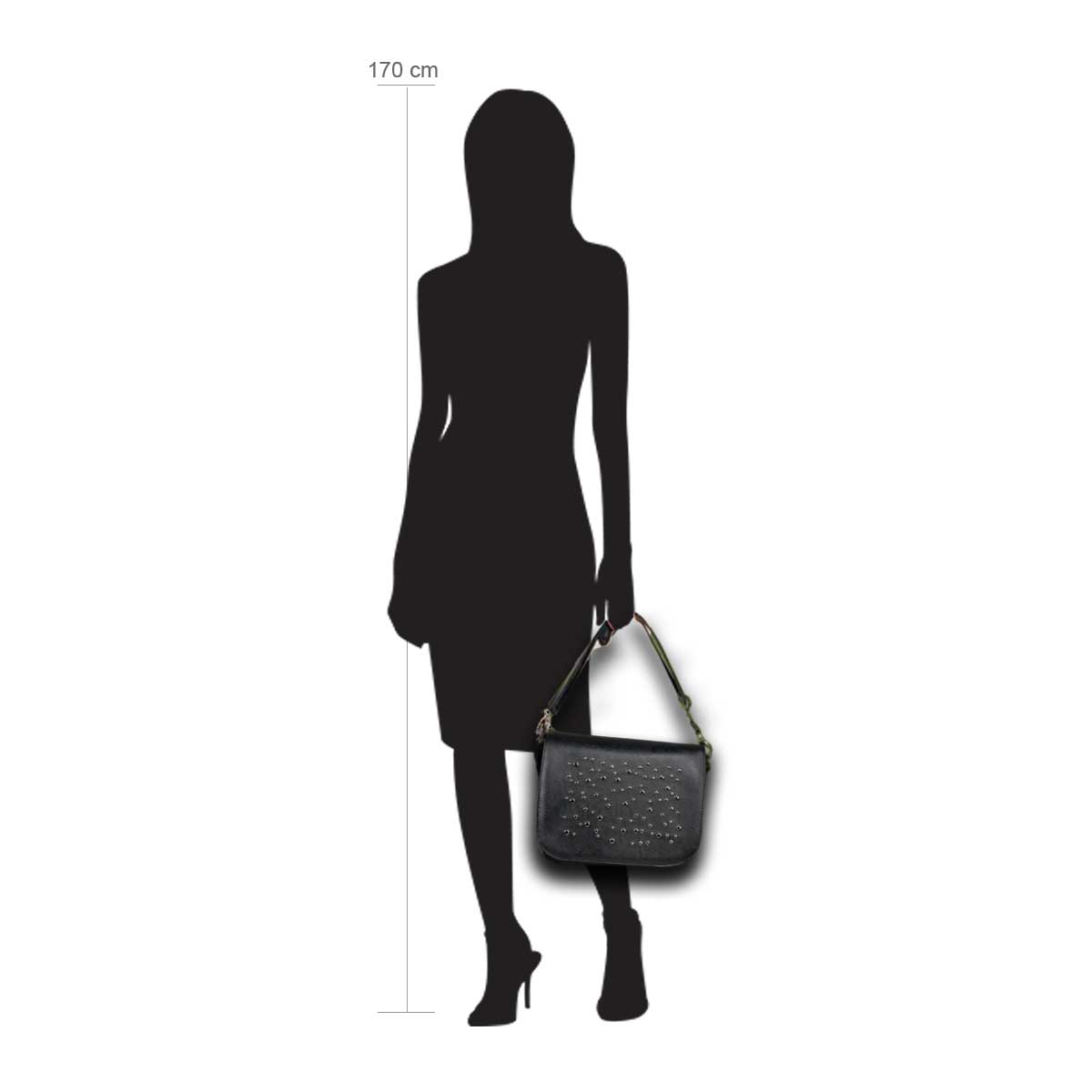 Modellpuppe 170 cm groß zeigt die Handtaschengröße an der Person Modell:Garachico